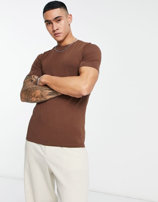 ASOS DESIGN muscle T-shirt with crew neck in brown