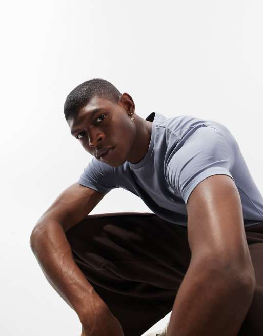 ASOS DESIGN muscle t-shirt with crew neck in gray blue