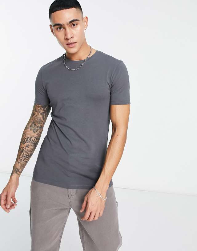 ASOS DESIGN muscle T-shirt with crew neck in washed black