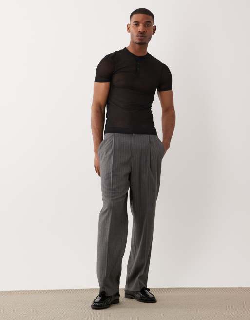 ASOS DESIGN muscle t-shirt with henley neck in black mesh, 2 of 5
