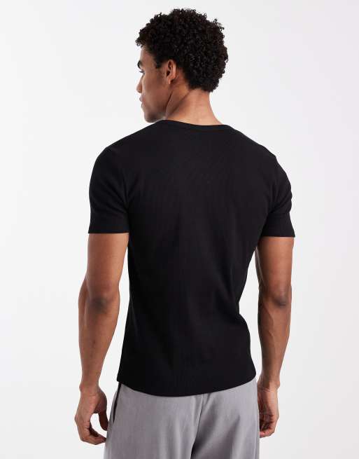 ASOS DESIGN muscle t-shirt with henley neck in black rib  , 3 of 5