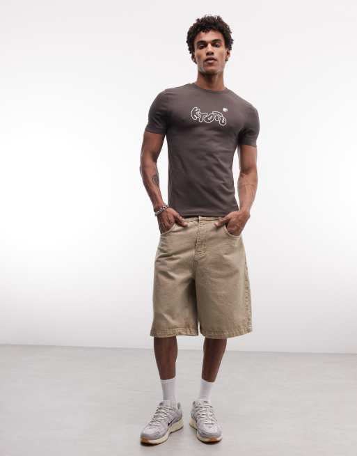 ASOS DESIGN muscle t-shirt with Kyoto bubble chest graphic in brown, 3 of 5