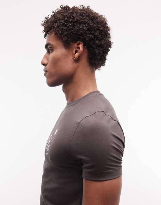 ASOS DESIGN muscle t-shirt with Kyoto bubble chest graphic in brown, 4 of 5