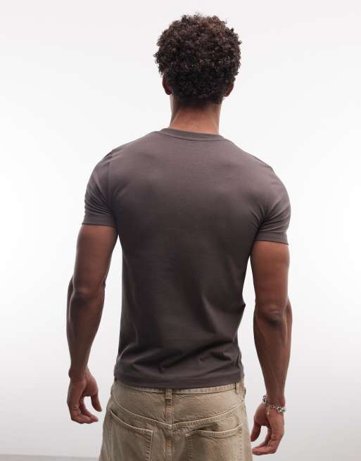 ASOS DESIGN muscle t-shirt with Kyoto bubble chest graphic in brown, 5 of 5