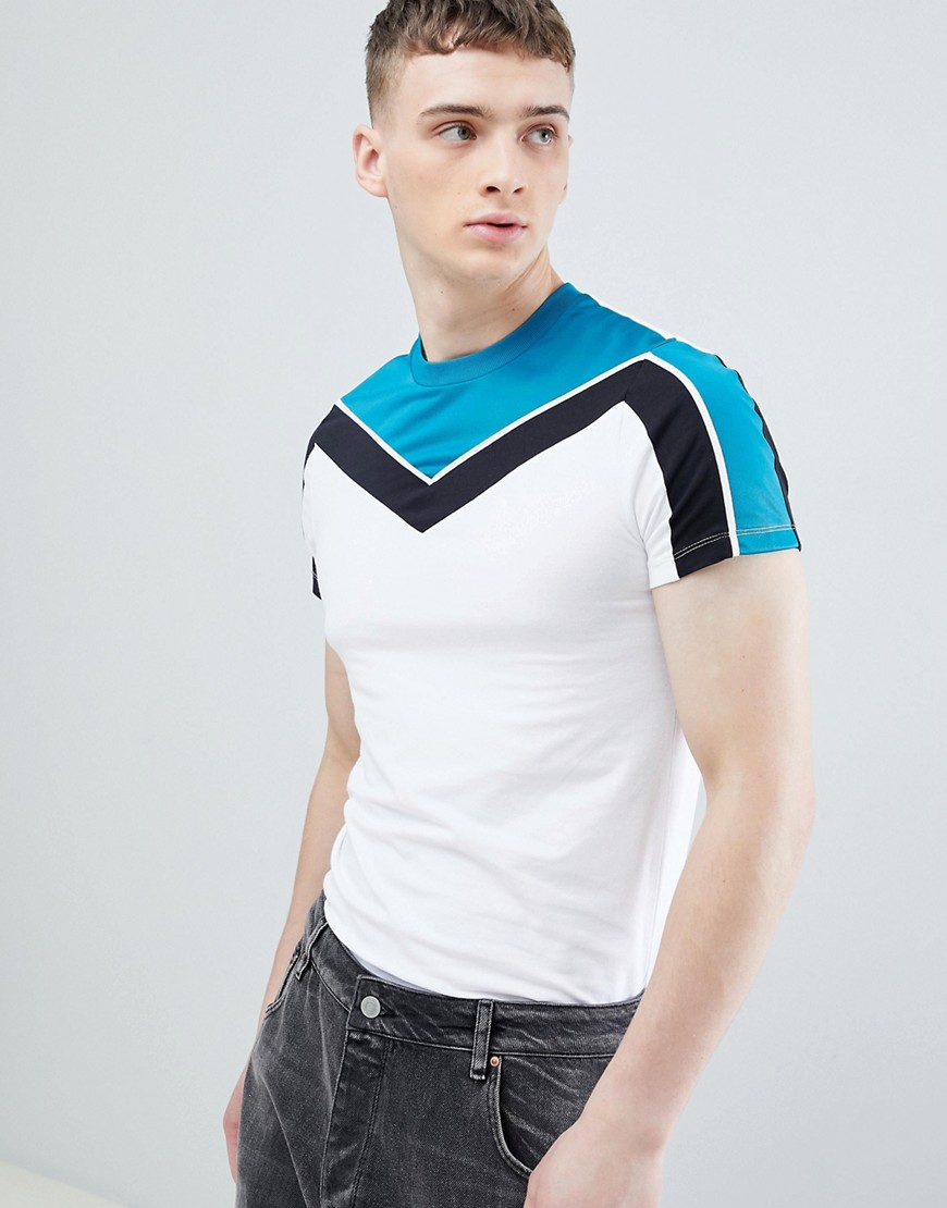 ASOS DESIGN muscle t-shirt with stretch and chevron polytricot in white
