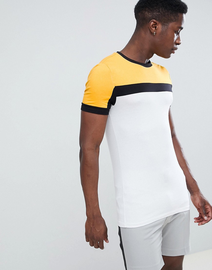 ASOS DESIGN muscle t-shirt with stretch and colour block in white