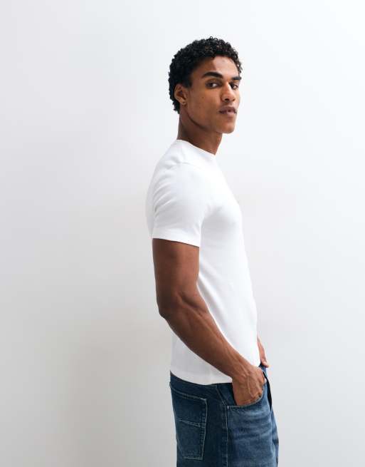 ASOS DESIGN muscle t-shirt with swirl text back graphic in white ribbed fabric, 5 of 5