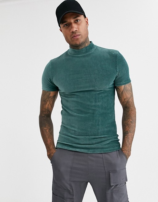 ASOS DESIGN muscle t-shirt with turtle neck in ribbed velour