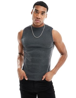ASOS DESIGN muscle tank vest in glitter fabric