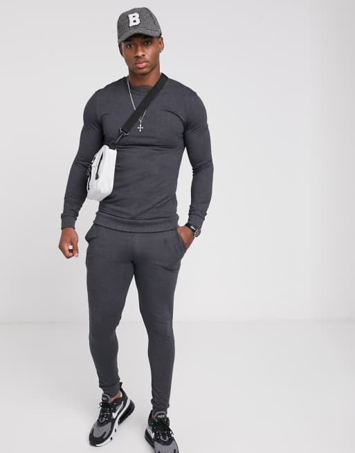 ASOS DESIGN muscle tracksuit in charcoal ASOS