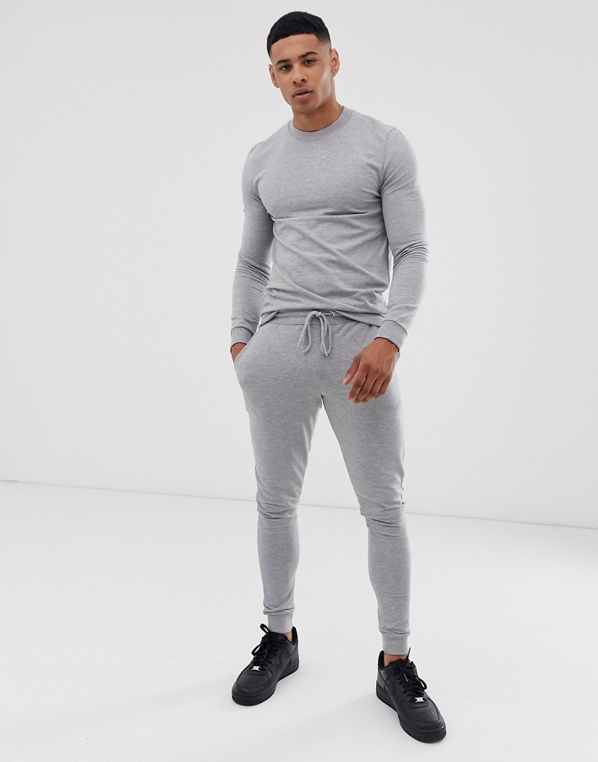 ASOS DESIGN muscle tracksuit in grey marl