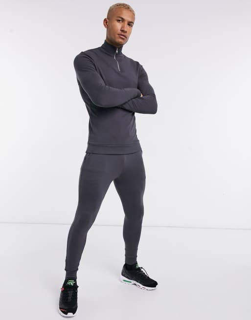 ASOS DESIGN muscle tracksuit with half zip sweatshirt in washed