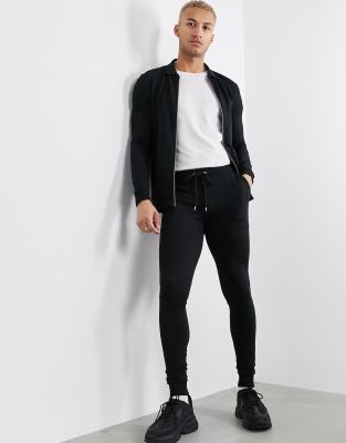 ASOS DESIGN muscle tracksuit with harrington jacket in black - ASOS Price Checker