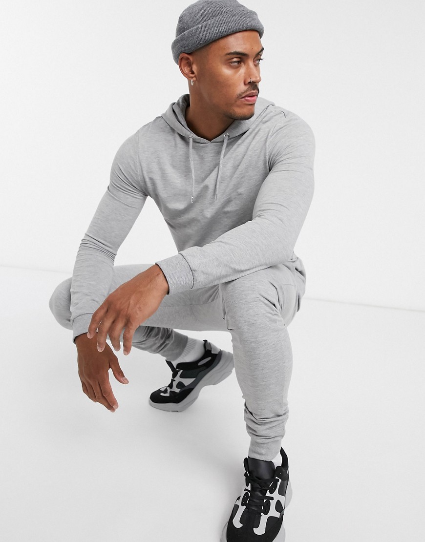 ASOS DESIGN muscle tracksuit with hoodie in grey marl