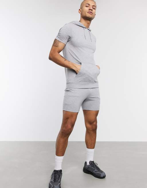 Short sleeve hot sale hoodie and shorts