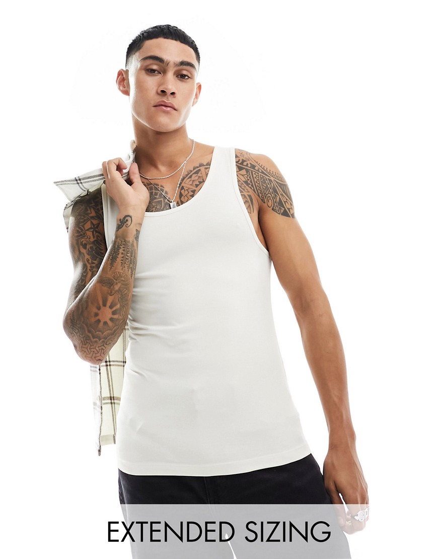 ASOS DESIGN muscle vest fit in ecru-White