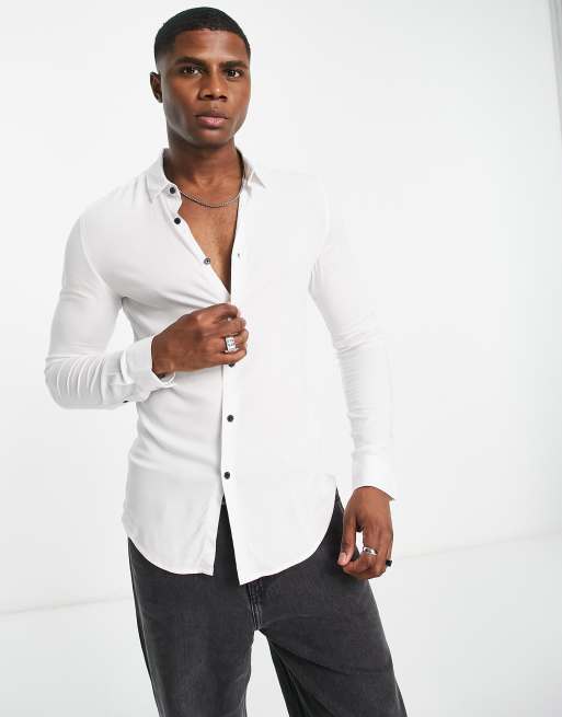 ASOS DESIGN long sleeve fitted shirt in white