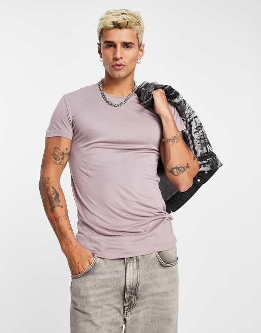 ASOS DESIGN muscle viscose T-shirt in washed pink