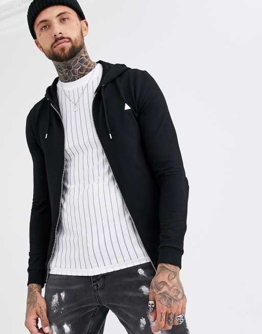 ASOS DESIGN muscle zip up hoodie in black with triangle ASOS