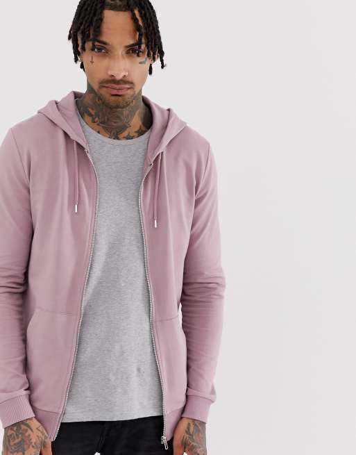 ASOS DESIGN muscle zip up hoodie in dusty purple | ASOS