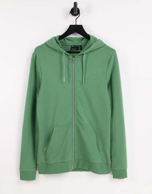 ASOS DESIGN muscle zip up hoodie in green - MGREEN