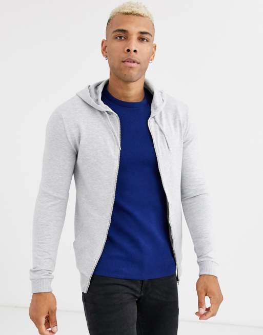 ASOS DESIGN muscle zip up hoodie in grey marl | ASOS