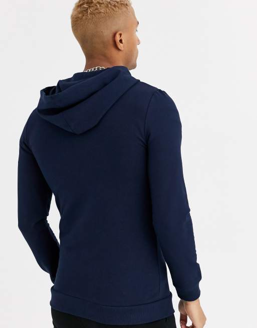 ASOS DESIGN zip up hoodie in navy