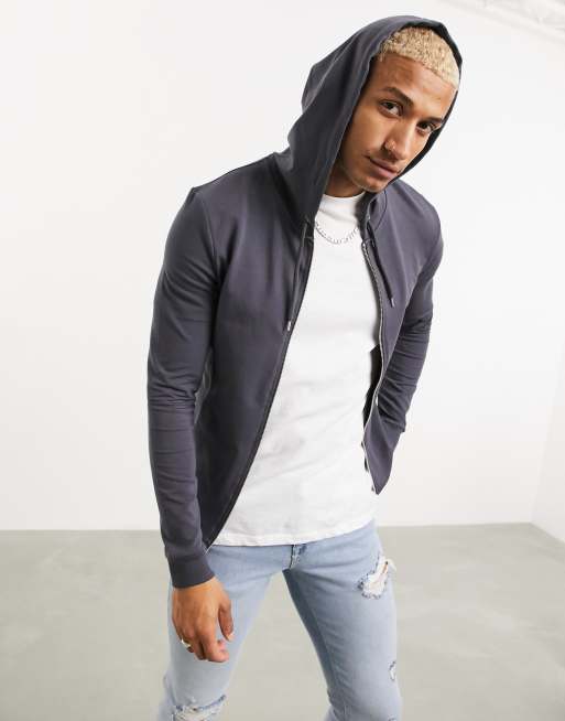 Muscle fit zip store up hoodie