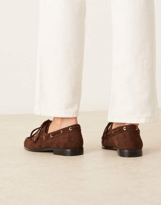 ASOS DESIGN Muse lace-up boat shoes in brown suedette