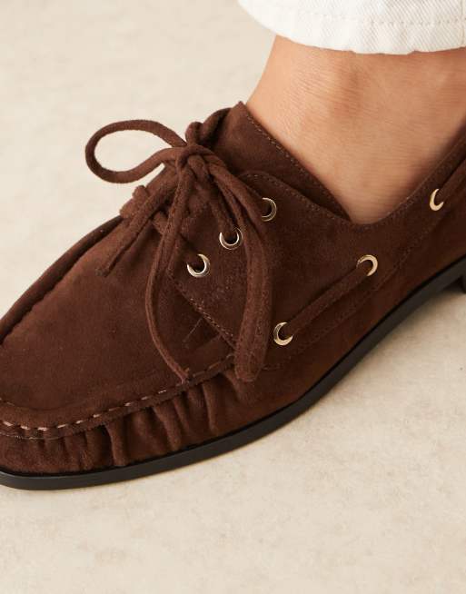 ASOS DESIGN Muse lace-up boat shoes in brown suedette