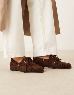 Asos Design Muse Lace-up Boat Shoes In Brown