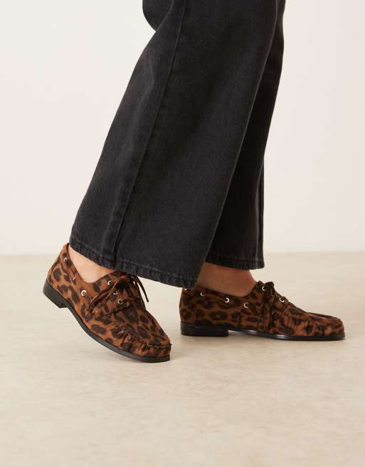 ASOS DESIGN Muse lace-up boat shoes in leopard suedette