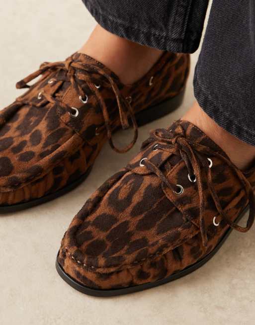 ASOS DESIGN Muse lace-up boat shoes in leopard suedette