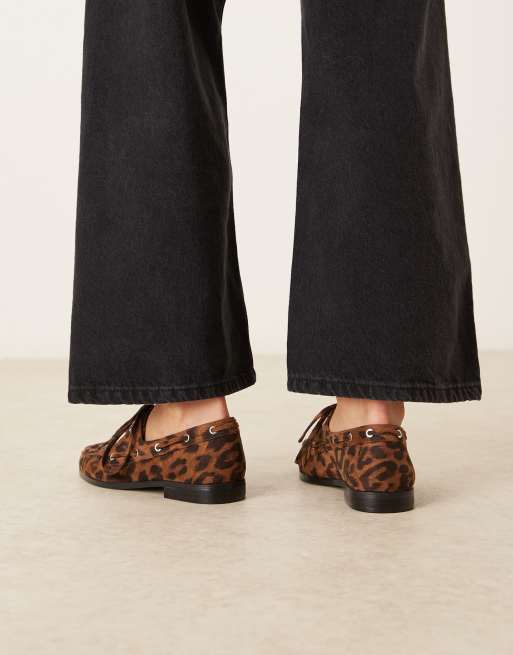 ASOS DESIGN Muse lace-up boat shoes in leopard suedette