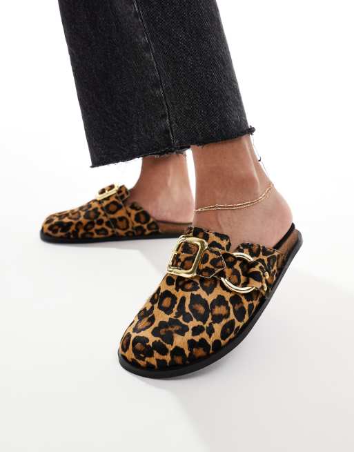 ASOS DESIGN Muse Premium leather mule in leopard | ASOS