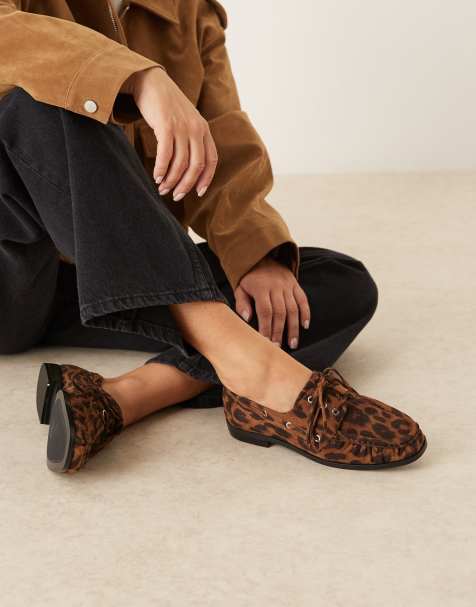 ASOS DESIGN - Muse - Sejlersko i imiteret ruskind med snøre og leopardprint - view 1