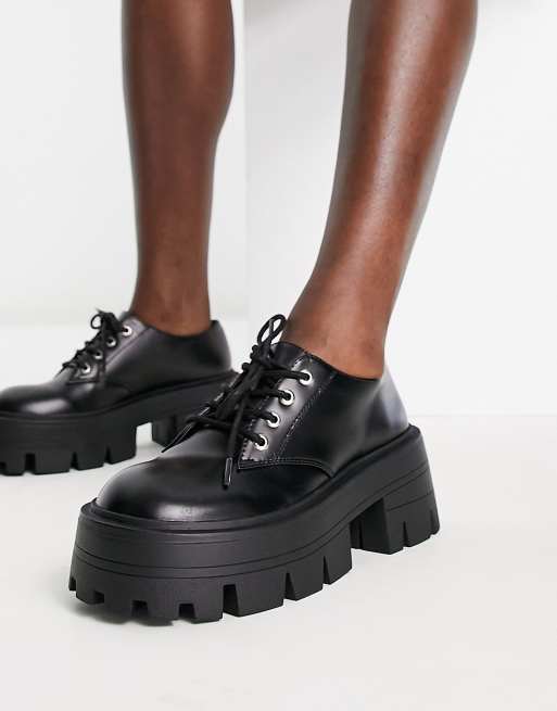 Black chunky flat store shoes