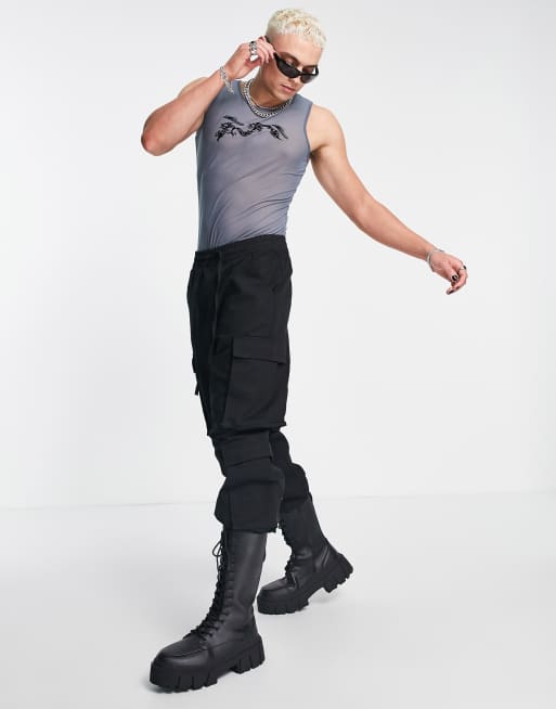 ASOS DESIGN – Muskel-Body aus Netzstoff in Grau mit Ausbrenner-Design in Schwarz - GREY, 2 von 4