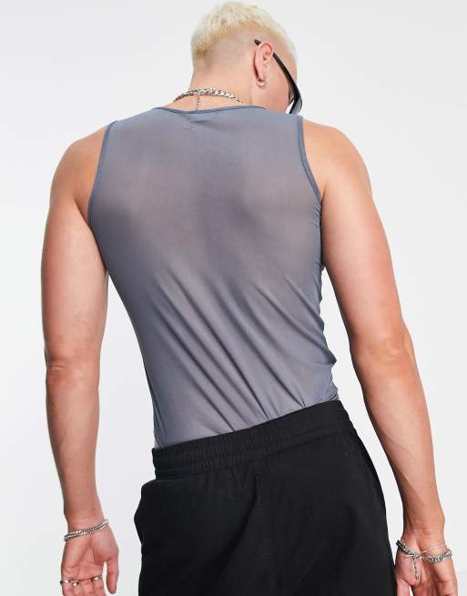 ASOS DESIGN – Muskel-Body aus Netzstoff in Grau mit Ausbrenner-Design in Schwarz - GREY, 3 von 4
