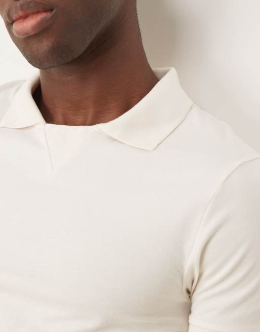 ASOS DESIGN – Muskel-Polohemd in Creme mit Reverskragen, 2 von 4