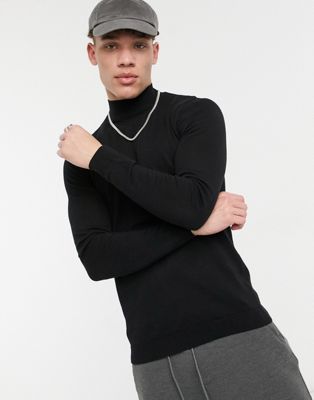 ASOS DESIGN – Muskel-Pullover mit Rollkragen in Schwarz