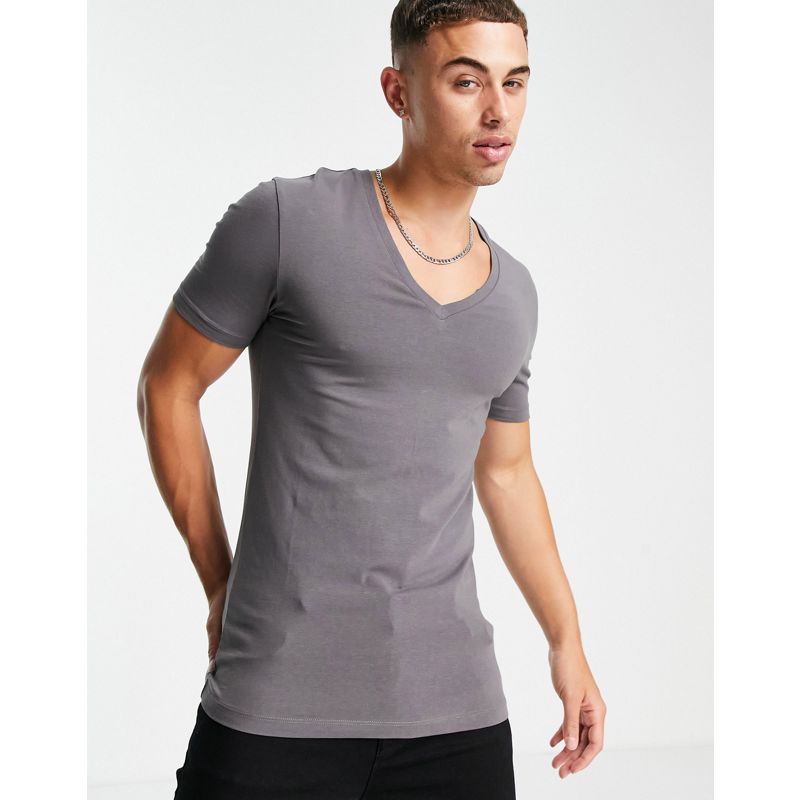 DESIGN – Muskel-Shirt aus Bio-Baumwollmix in Grau mit V-Ausschnitt