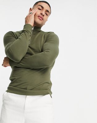 ASOS DESIGN – Muskel-Sweatshirt aus Bio-Materialmix mit halblangem Reißverschluss in Grün