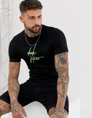 ASOS DESIGN – Muskel-t-shirt med dark future-logga i neon-Svart