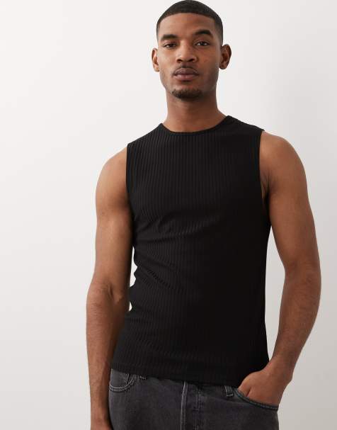 ASOS DESIGN – Muskel-Tanktop in Schwarz mit feiner Struktur - view 1