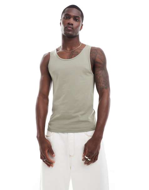 ASOS DESIGN – Muskel-Trägershirt in Khaki - view 1