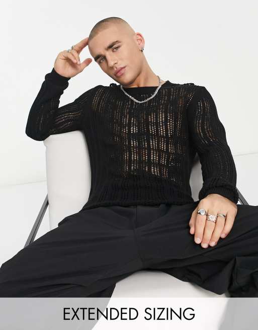 ASOS DESIGN – Muskelpullover aus Netzstoff in Schwarz