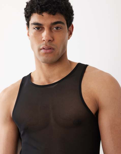 ASOS DESIGN – Muskelshirt aus Netzstoff in Schwarz - view 1