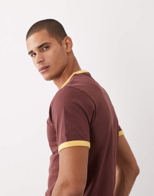 ASOS DESIGN – Muskelshirt im Regular-Fit in Braun mit kontrastierender Einfassung, 3 von 5
