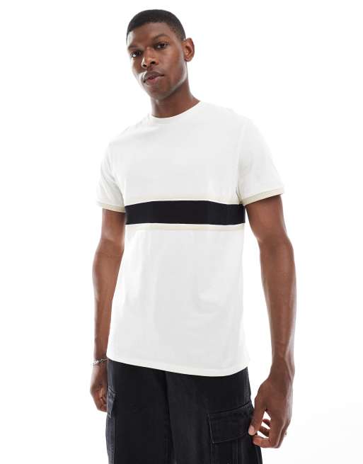 ASOS DESIGN – Muskelshirt in Creme mit Kontrasteinsatz